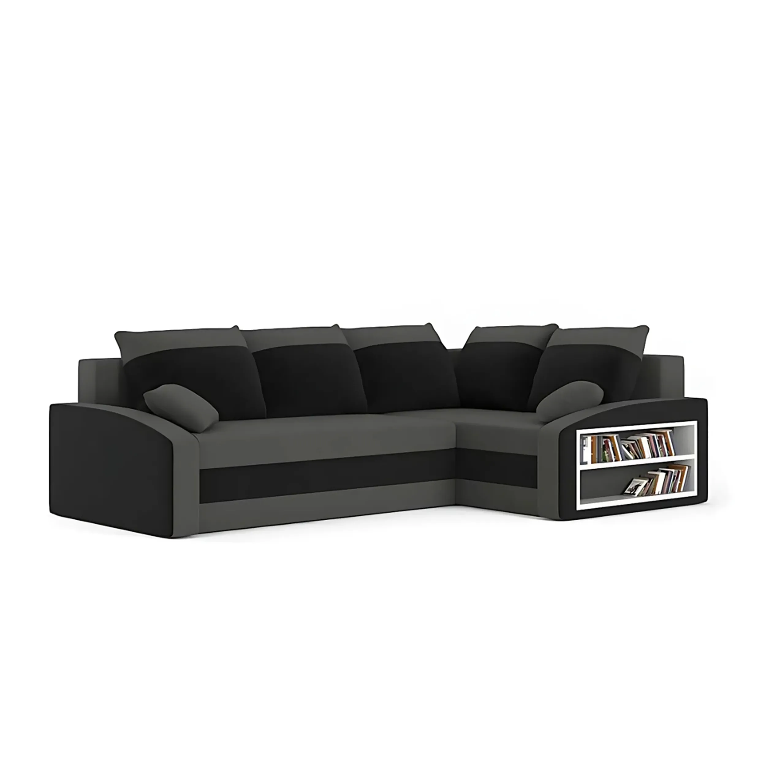 Duży narożnik, prawy, półka w prawym, LUSSO, 230x179x75 cm, szary, czarny