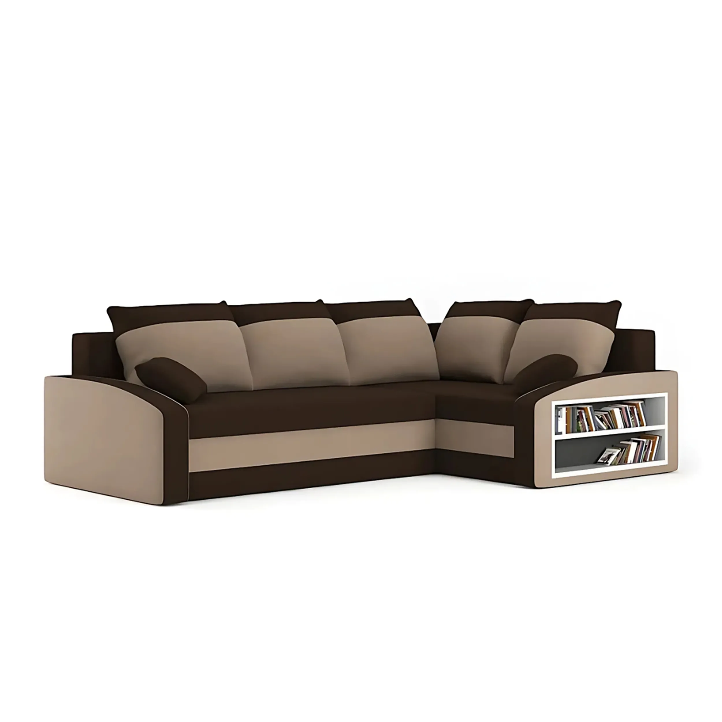 Duży narożnik, prawy, półka w prawym, LUSSO, 230x179x75 cm, brąz