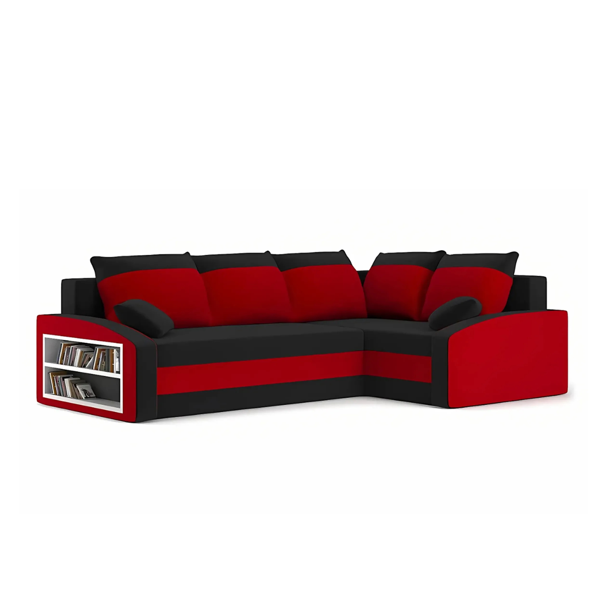Duży narożnik, prawy, półka w lewym, LUSSO, 230x179x75 cm, czarny, czerwony