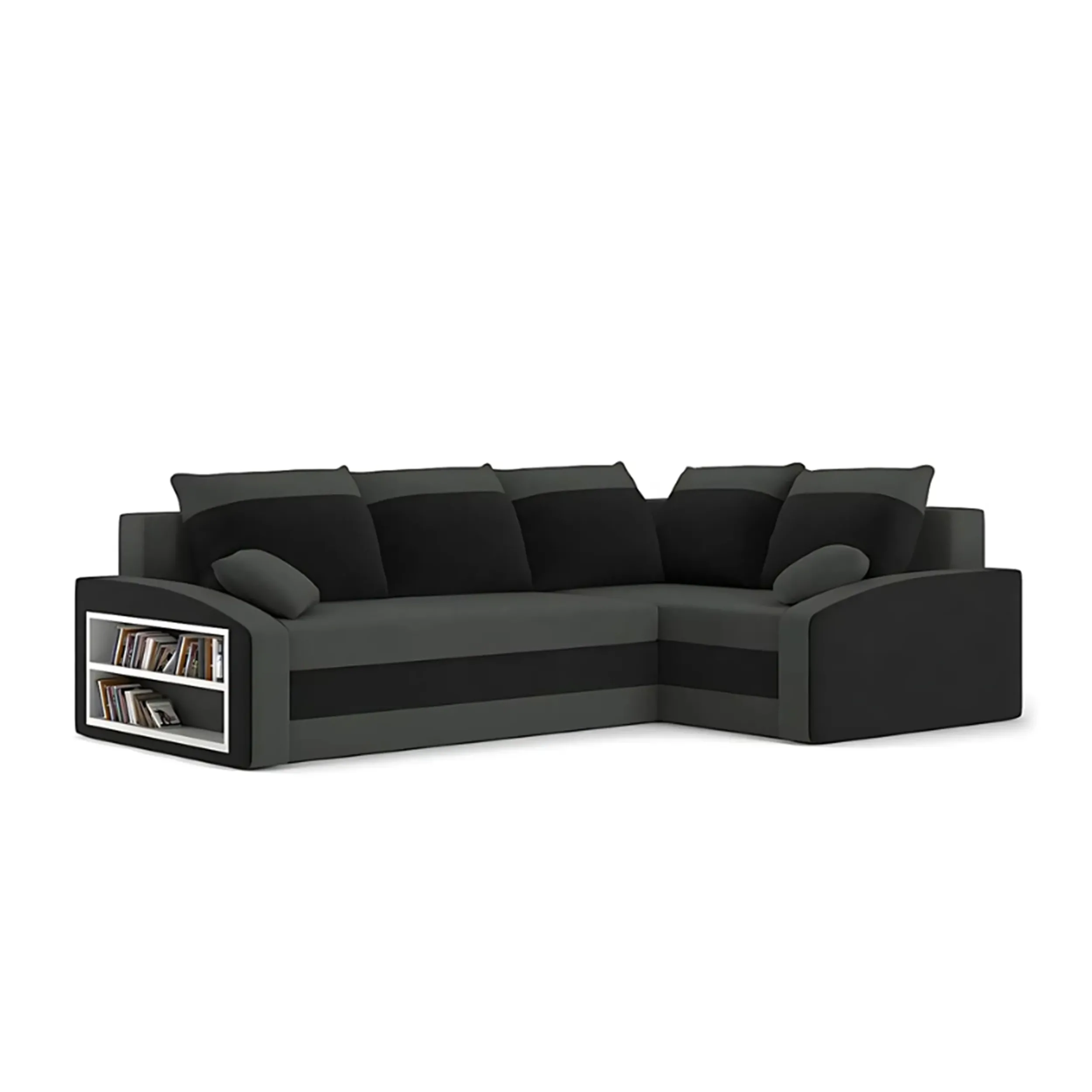 Duży narożnik, prawy, półka w lewym, LUSSO, 230x179x75 cm, szary, czarny