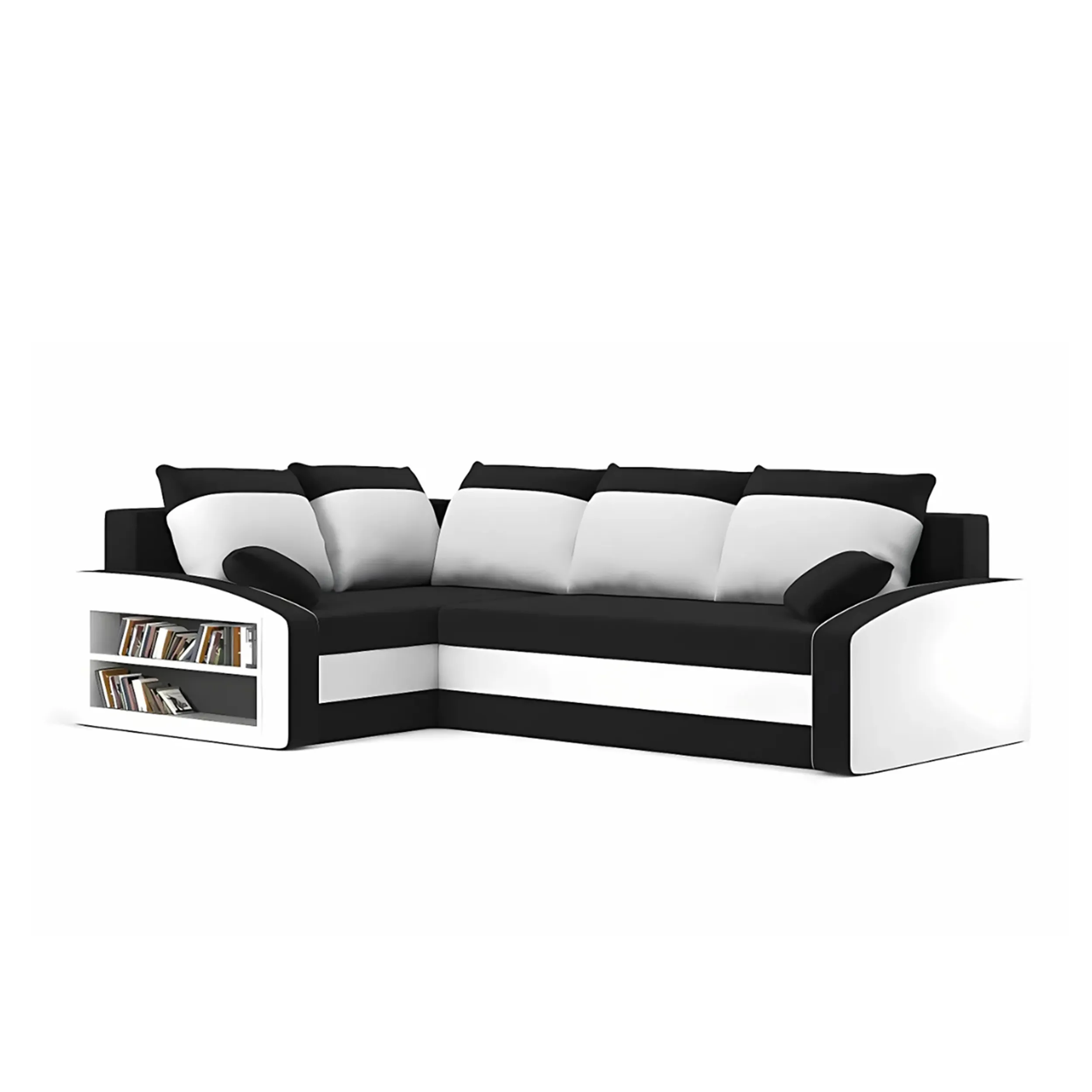 Duży narożnik, lewy, półka w lewym, LUSSO, 230x179x75 cm, czarny, biały