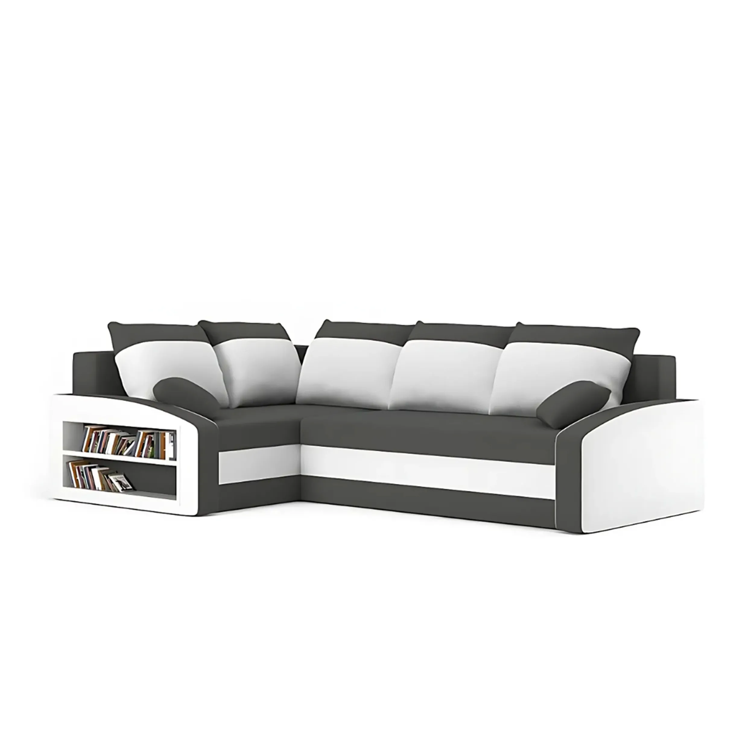 Duży narożnik, lewy, półka w lewym, LUSSO, 230x179x75 cm, szary, biały