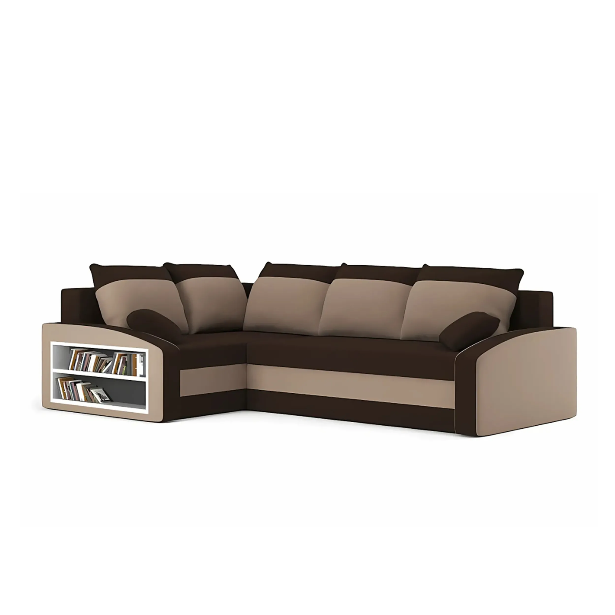 Duży narożnik, lewy, półka w lewym, LUSSO, 230x179x75 cm, brąz