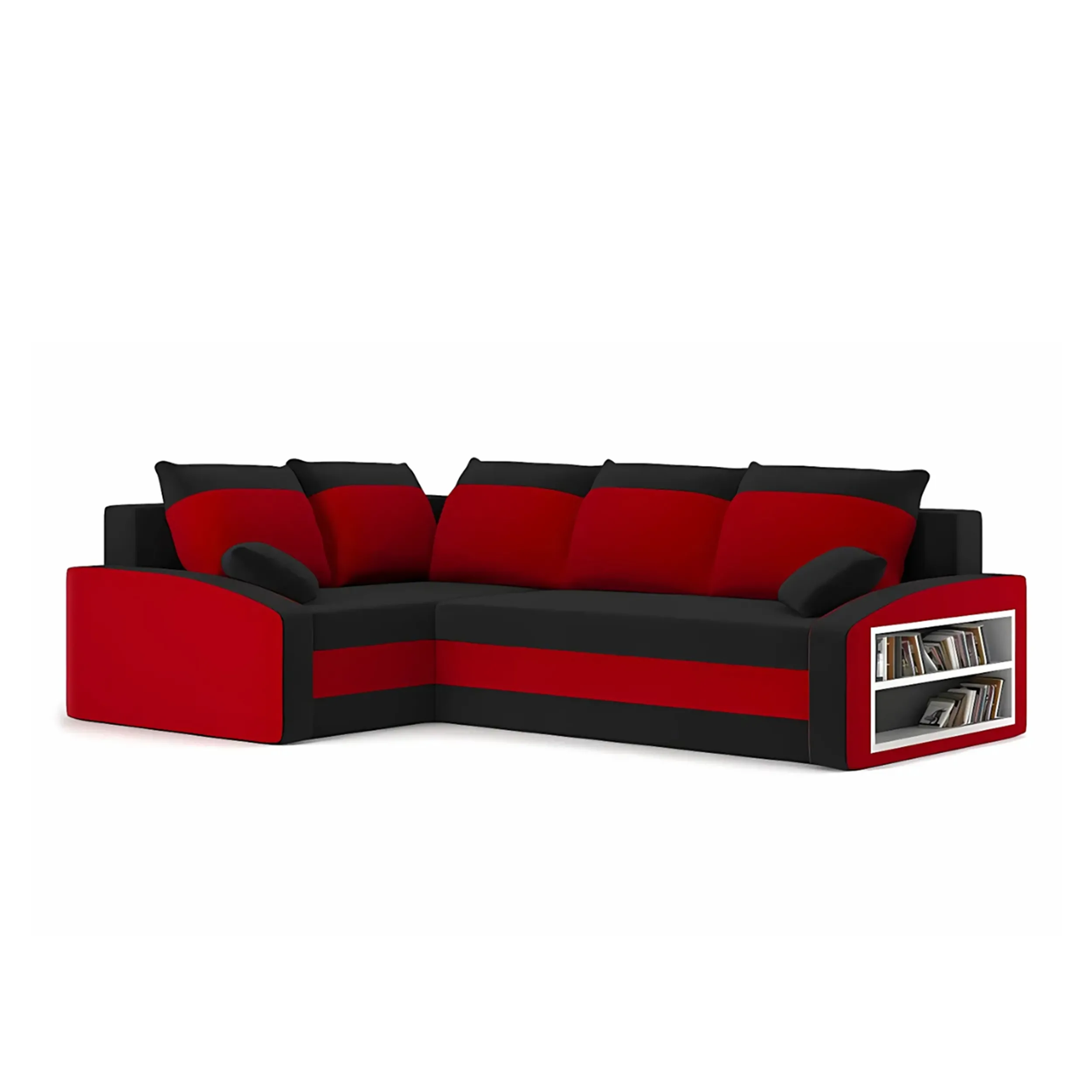 Duży narożnik, lewy, półka w prawym, LUSSO, 230x179x75 cm, czarny, czerwony