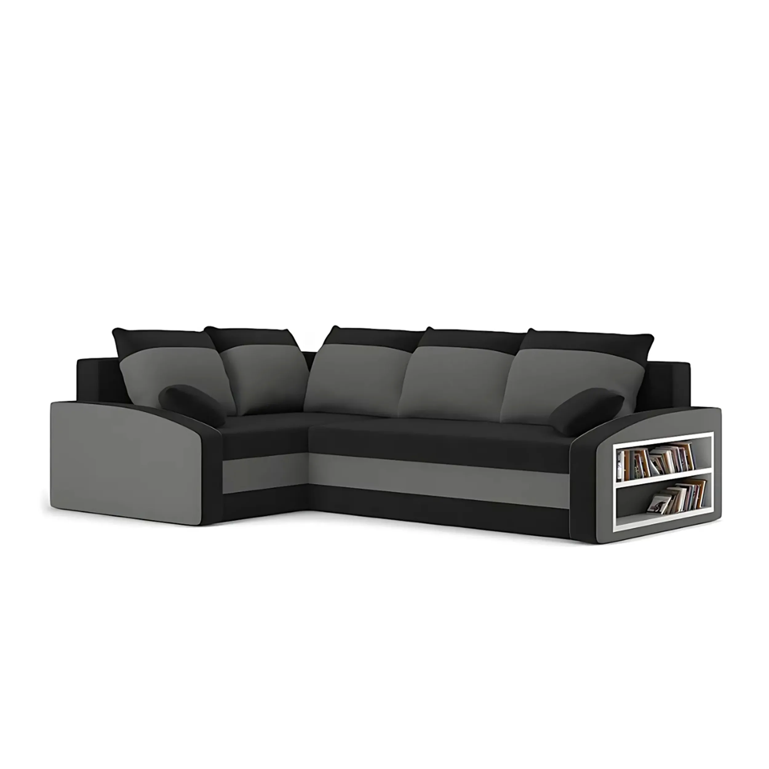 Duży narożnik, lewy, półka w prawym, LUSSO, 230x179x75 cm, czarny, szary