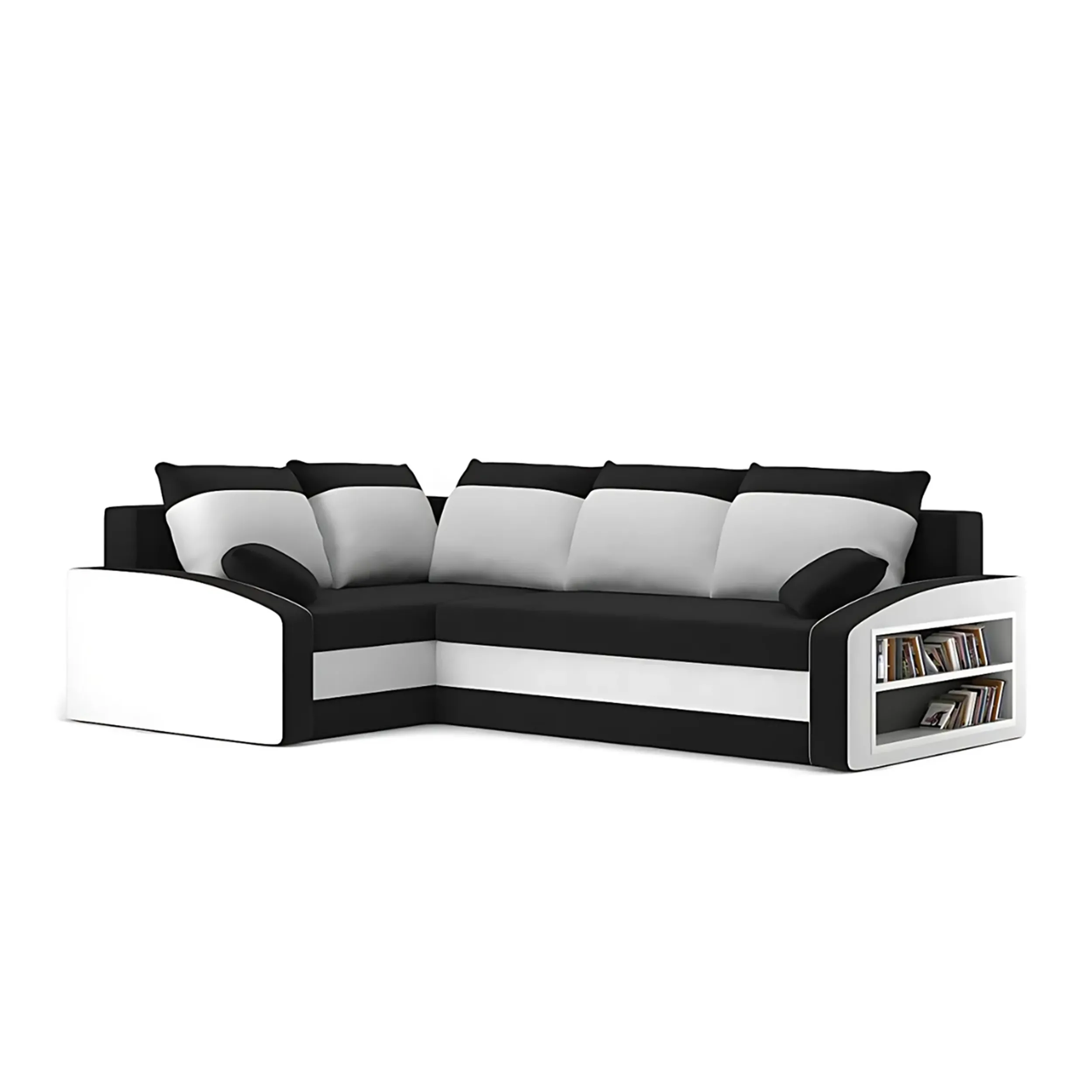 Duży narożnik, lewy, półka w prawym, LUSSO, 230x179x75 cm, czarny, biały