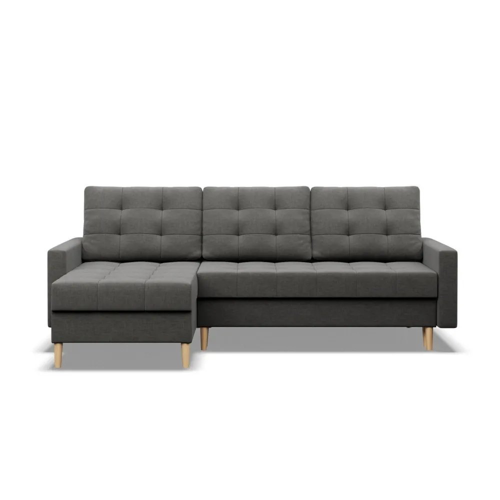 Narożnik skandynawski, pikowany, NUBO, 223x140x92 cm, ciemny szary