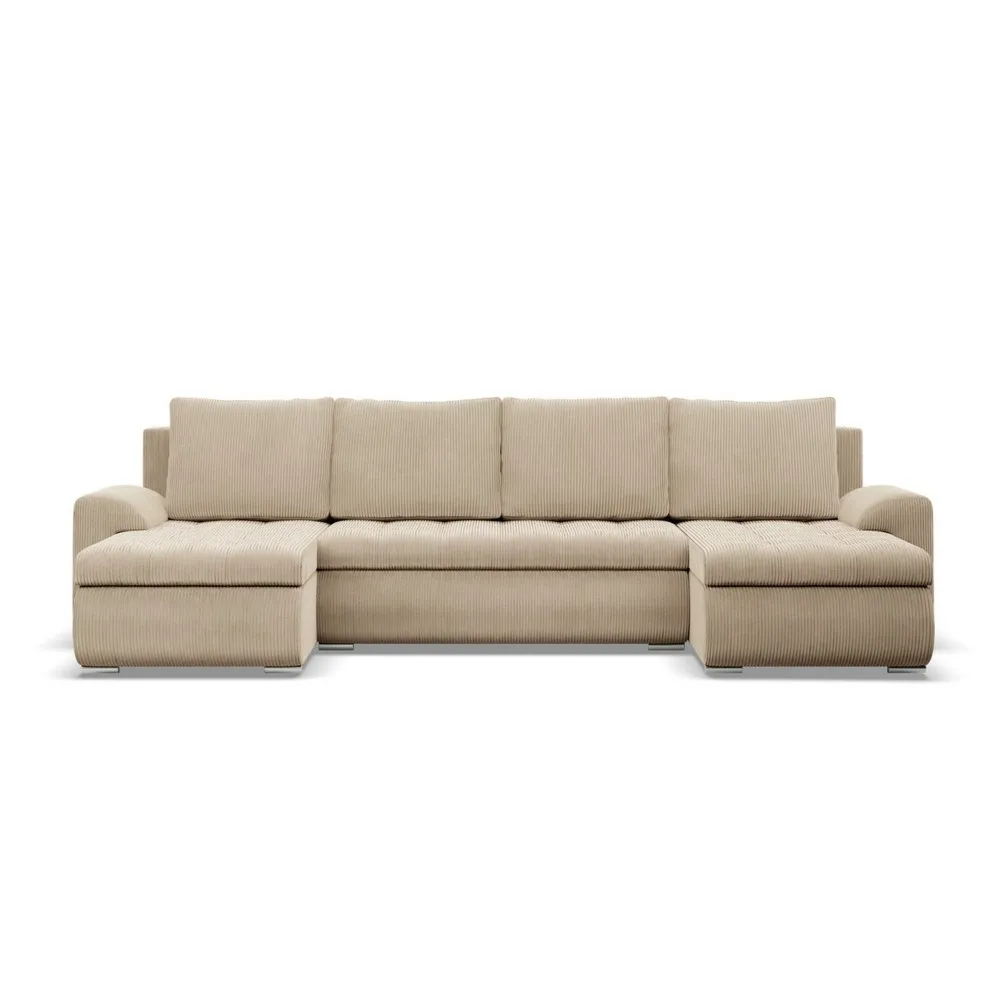 Narożnik U, z leżankami, BOSCO, sztruks, 302x159x89 cm, beżowy