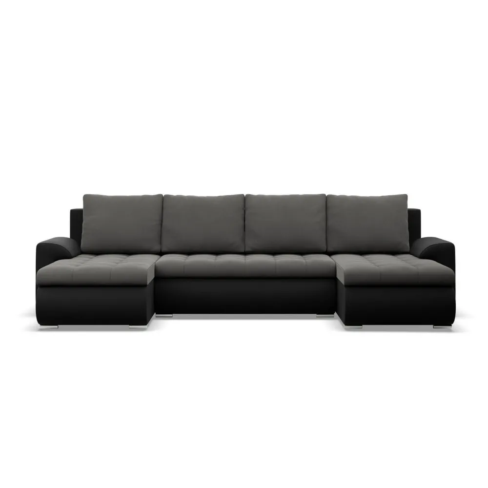 Narożnik U, z leżankami, BOSCO, ekoskóra, 302x159x89 cm, czarny, ciemny szary