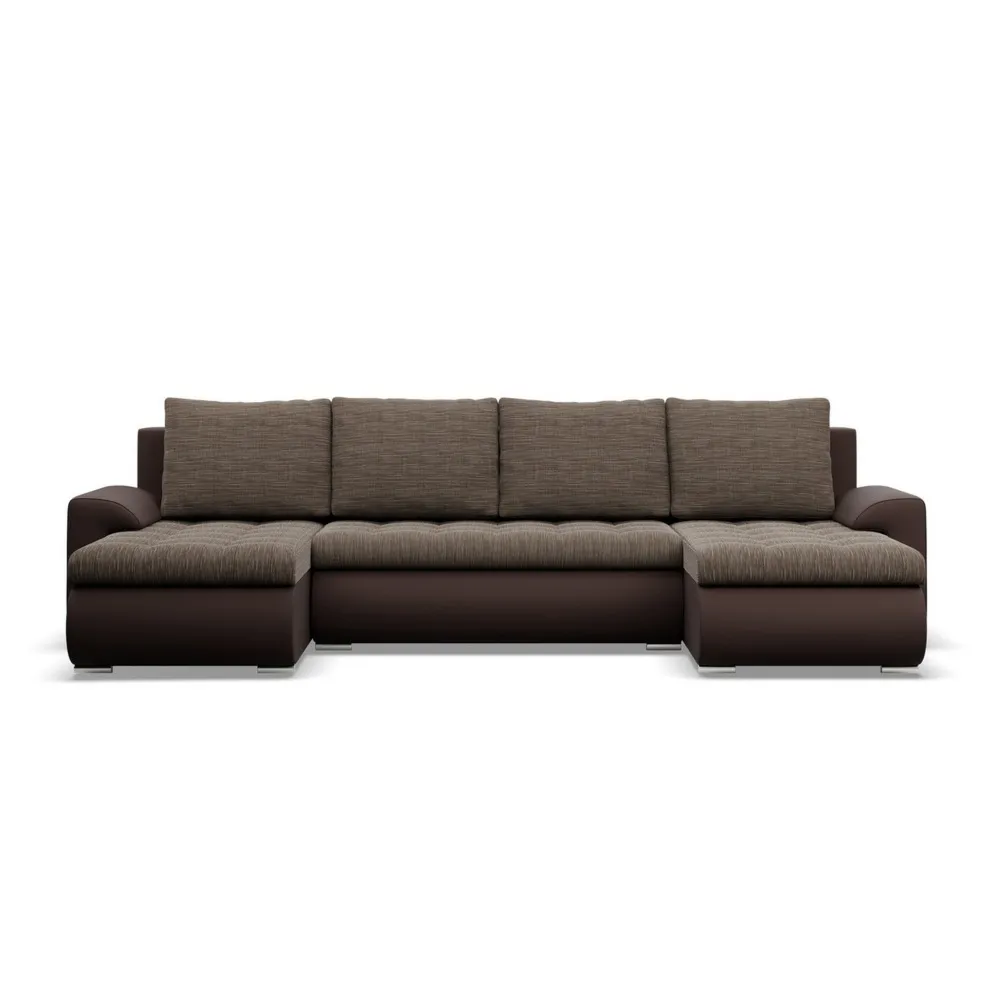 Narożnik U, z leżankami, BOSCO, ekoskóra, plecionka, 302x159x89 cm, brąz