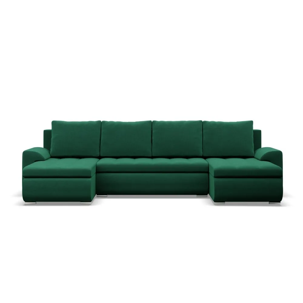 Narożnik U, z leżankami, BOSCO, velvet, 302x159x89 cm, butelkowa zieleń