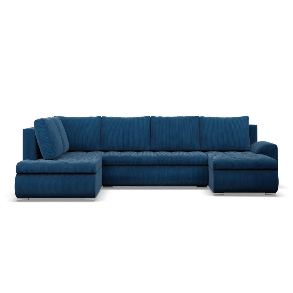 Duży narożnik U, lewostronny, BOSCO, sztruks, 300x200x89 cm, granatowy