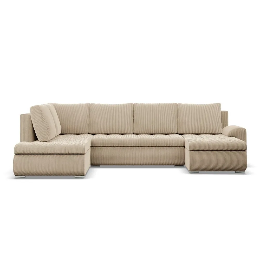 Duży narożnik U, lewostronny, BOSCO, sztruks, 300x200x89 cm, beżowy