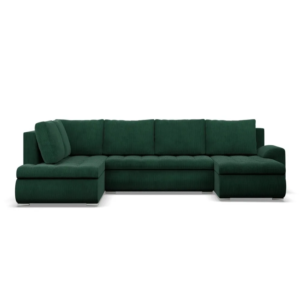 Duży narożnik U, lewostronny, BOSCO, sztruks, 300x200x89 cm, butelkowa zieleń