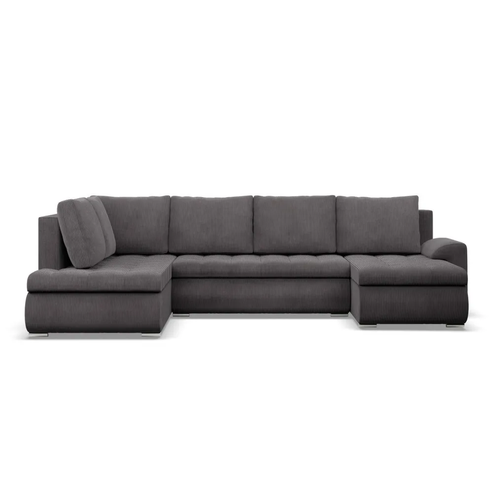 Duży narożnik U, lewostronny, BOSCO, sztruks, 300x200x89 cm, ciemny szary