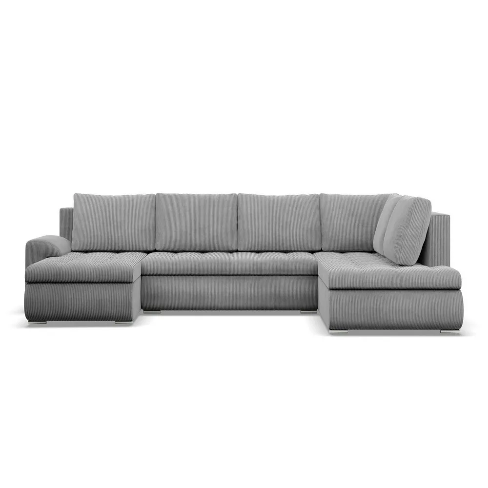 Duży narożnik U, prawostronny, BOSCO, sztruks, 300x200x89 cm, jasny szary