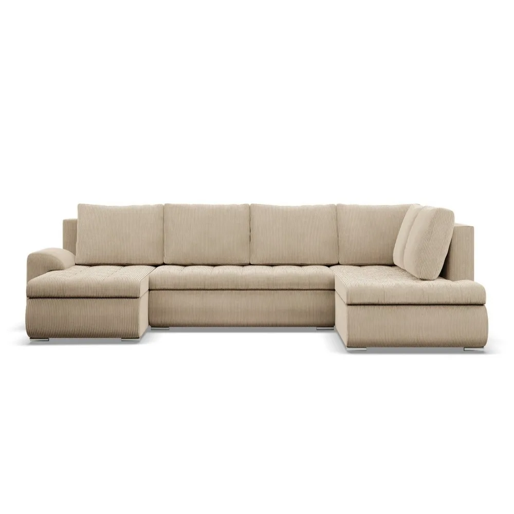 Duży narożnik U, prawostronny, BOSCO, sztruks, 300x200x89 cm, beżowy