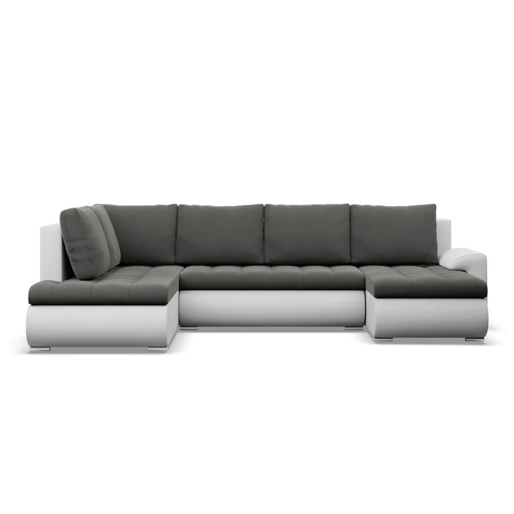 Duży narożnik U, lewostronny, BOSCO, ekoskóra, 300x200x89 cm, biały, szary