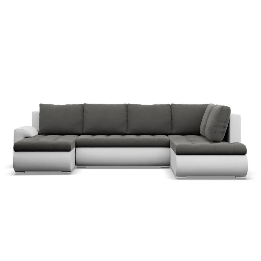 Duży narożnik U, prawostronny, BOSCO, ekoskóra, 300x200x89 cm, biały, szary