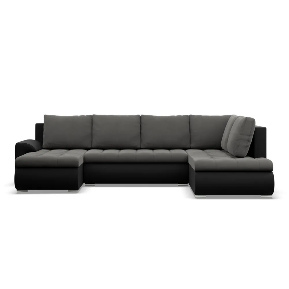 Duży narożnik U, prawostronny, BOSCO, ekoskóra, 300x200x89 cm, czarny, szary