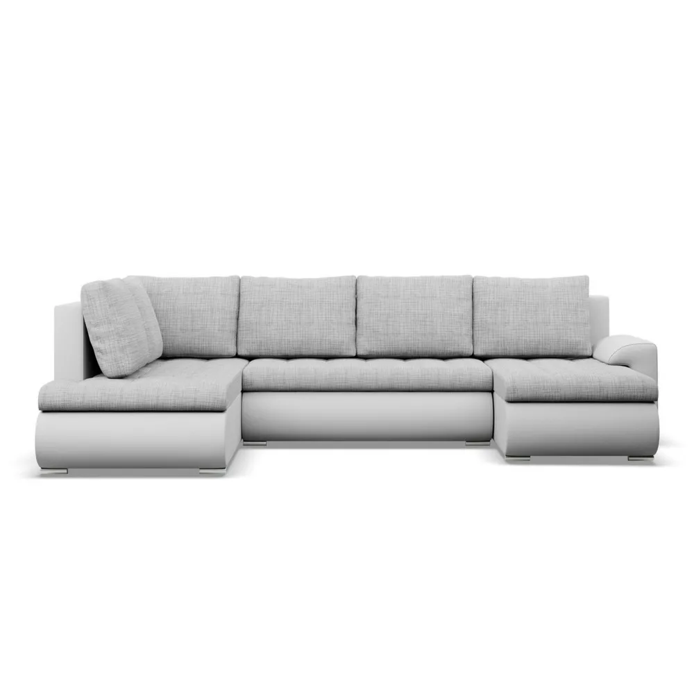 Duży narożnik U, lewostronny, BOSCO, ekoskóra, plecionka, 300x200x89 cm, biały, jasny szary