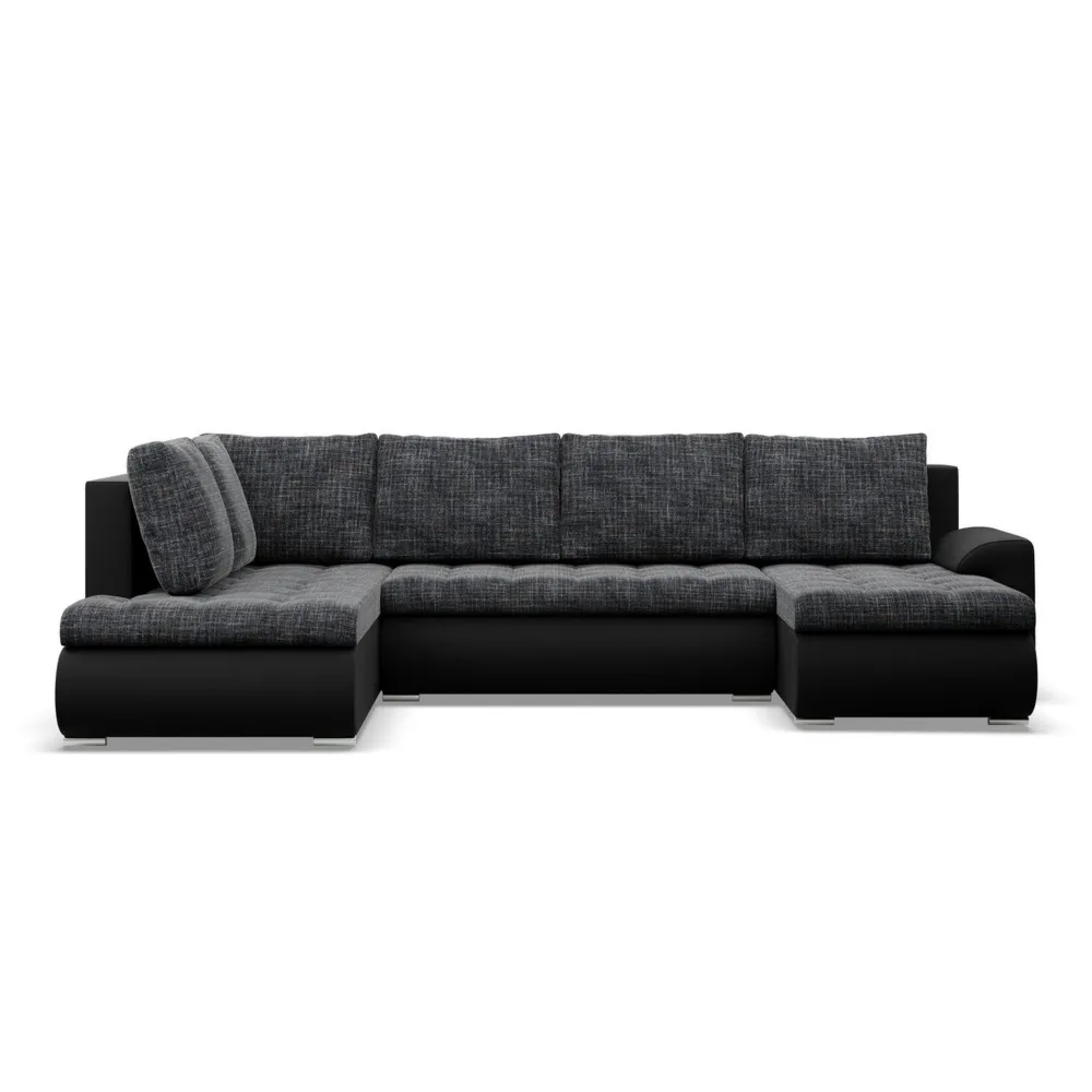 Duży narożnik U, lewostronny, BOSCO, ekoskóra, plecionka, 300x200x89 cm, czarny, ciemny szary