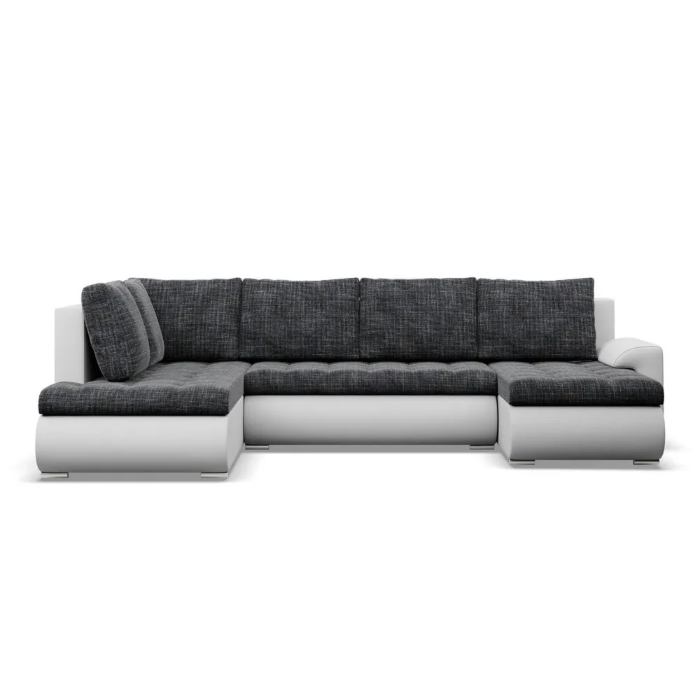 Duży narożnik U, lewostronny, BOSCO, ekoskóra, plecionka, 300x200x89 cm, biały, ciemny szary