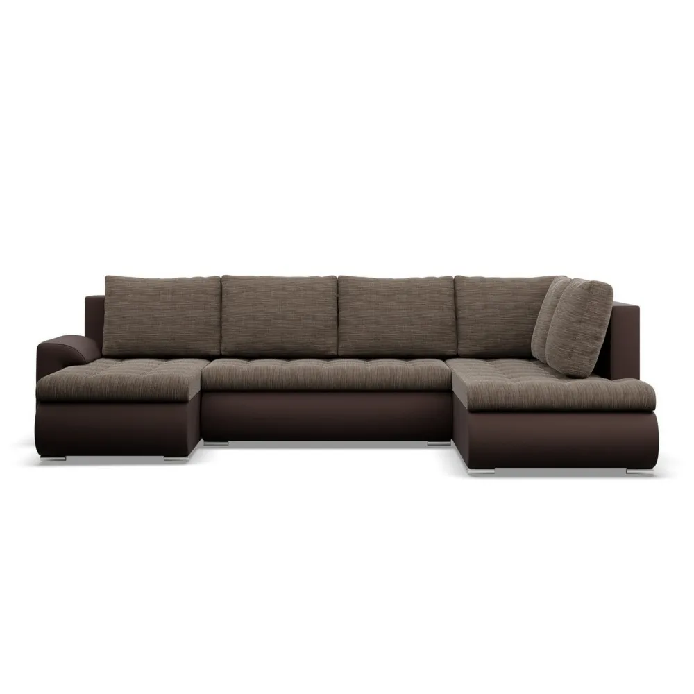 Duży narożnik U, prawostronny, BOSCO, ekoskóra, plecionka, 300x200x89 cm, brąz