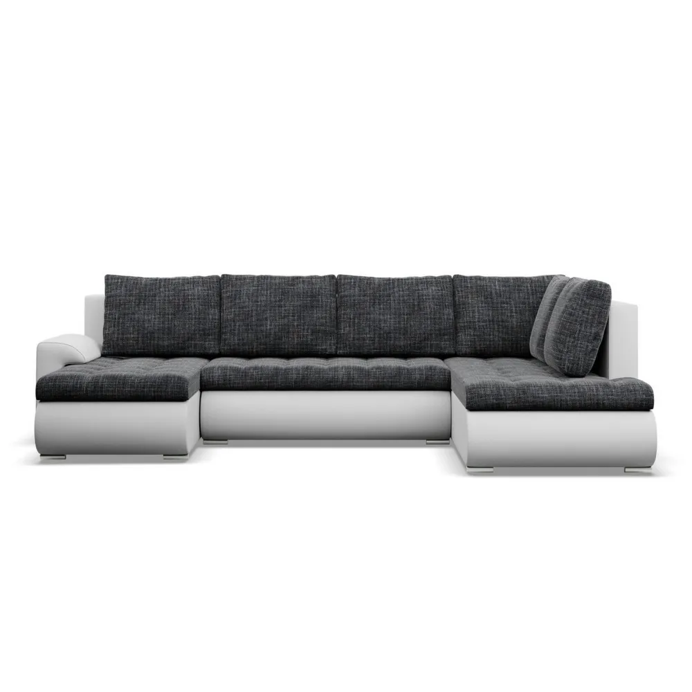 Duży narożnik U, prawostronny, BOSCO, ekoskóra, plecionka, 300x200x89 cm, biały, ciemny szary