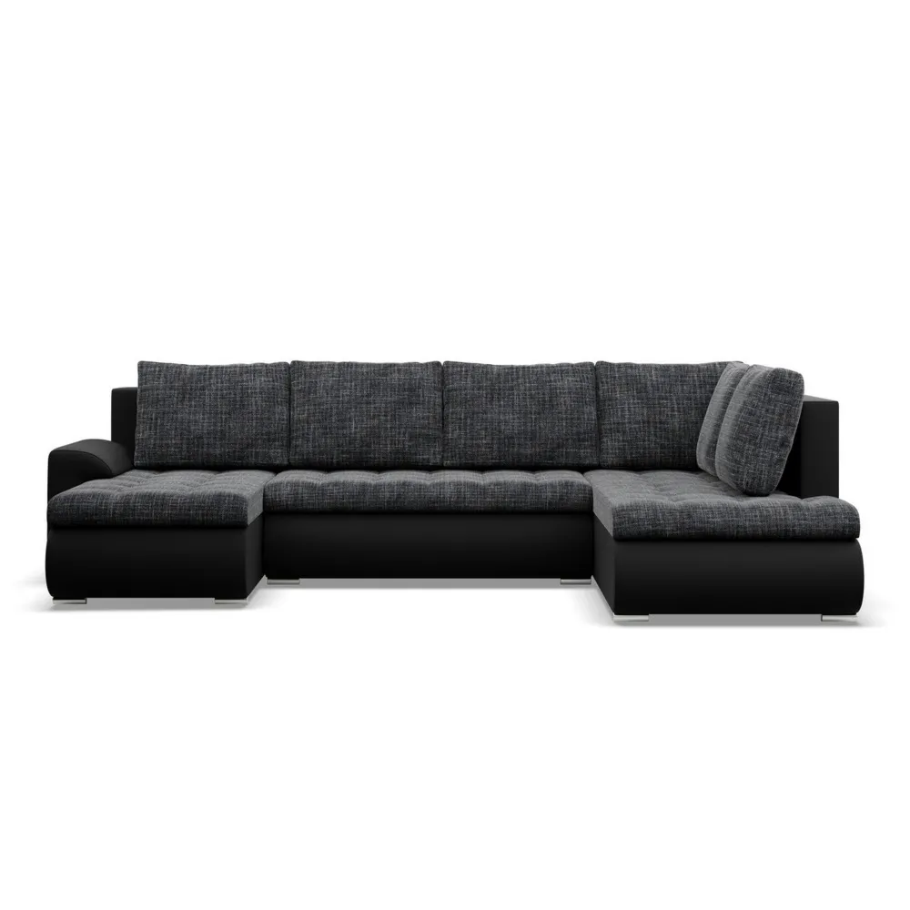 Duży narożnik U, prawostronny, BOSCO, ekoskóra, plecionka, 300x200x89 cm, czarny, ciemny szary