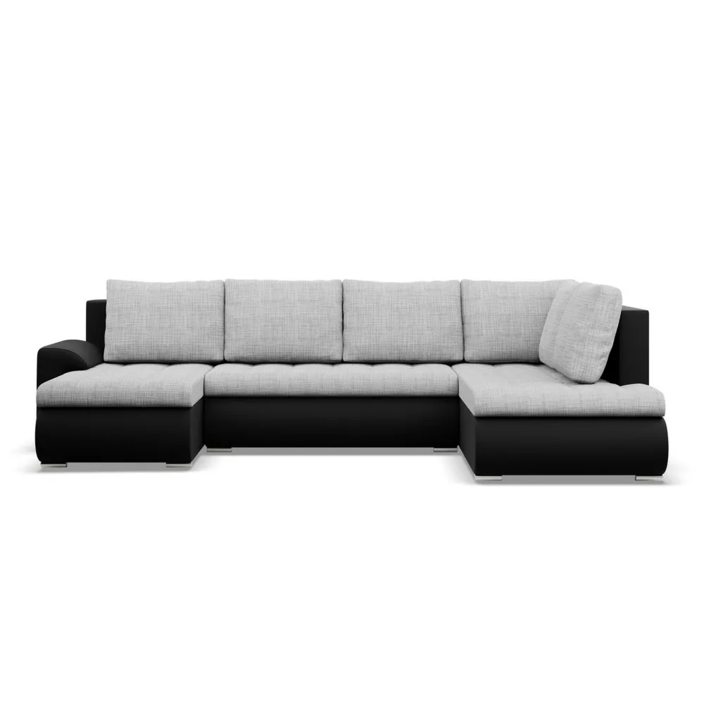 Duży narożnik U, prawostronny, BOSCO, ekoskóra, plecionka, 300x200x89 cm, czarny, jasny szary