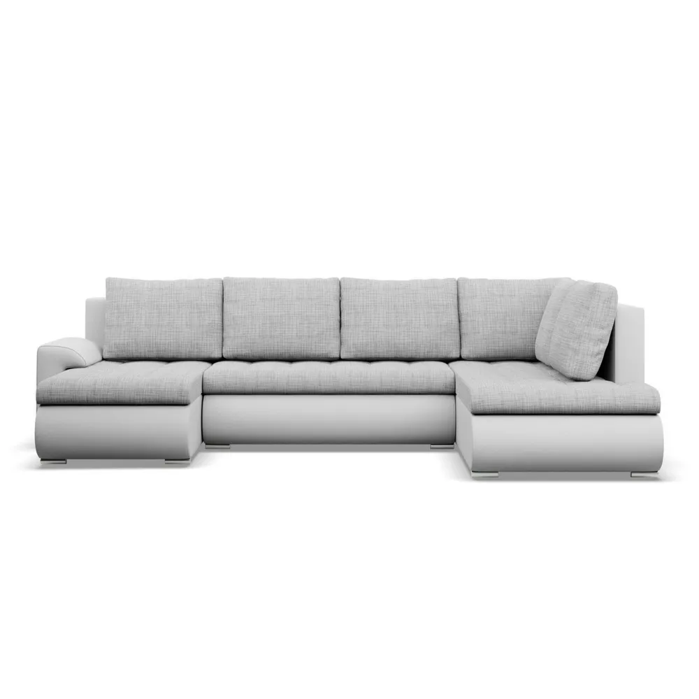 Duży narożnik U, prawostronny, BOSCO, ekoskóra, plecionka, 300x200x89 cm, biały, jasny szary