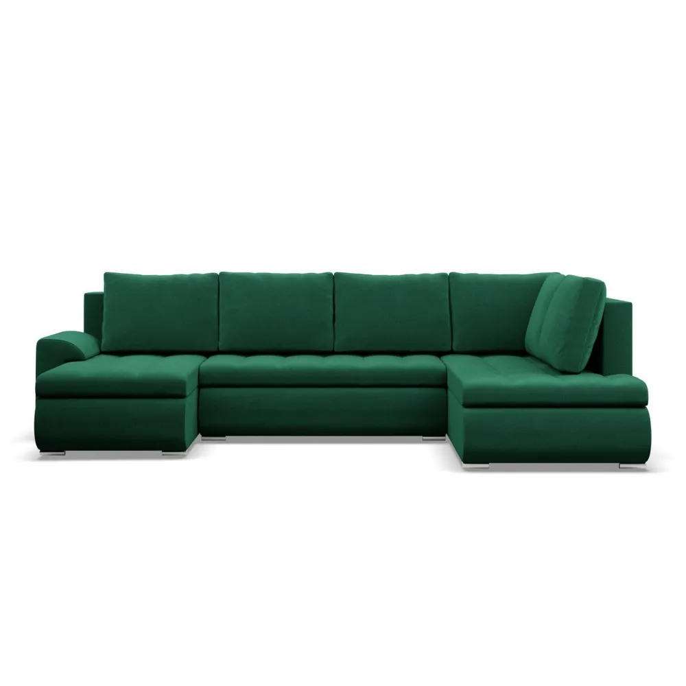 Duży narożnik U, prawostronny, BOSCO, velvet, 300x200x89 cm, butelkowa zieleń