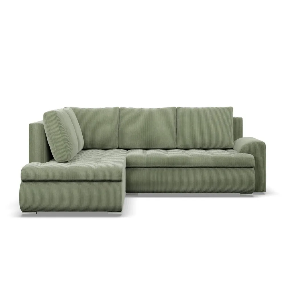 Narożnik z otomaną, lewy, BOSCO, sztruks, 230x200x89 cm, oliwkowy