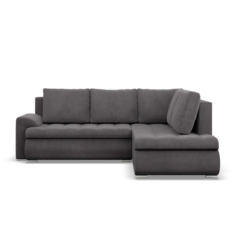 Narożnik z otomaną, prawy, BOSCO, sztruks, 230x200x89 cm, ciemny szary