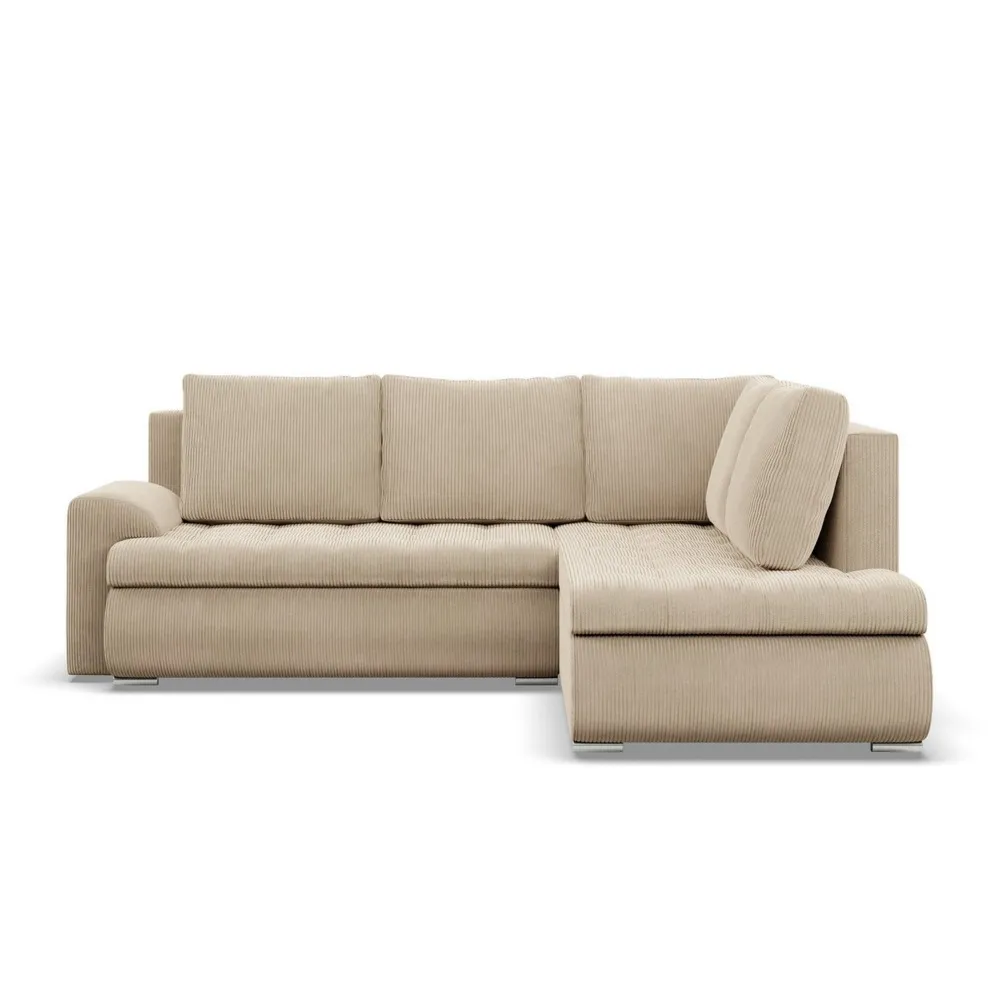 Narożnik z otomaną, prawy, BOSCO, sztruks, 230x200x89 cm, beżowy