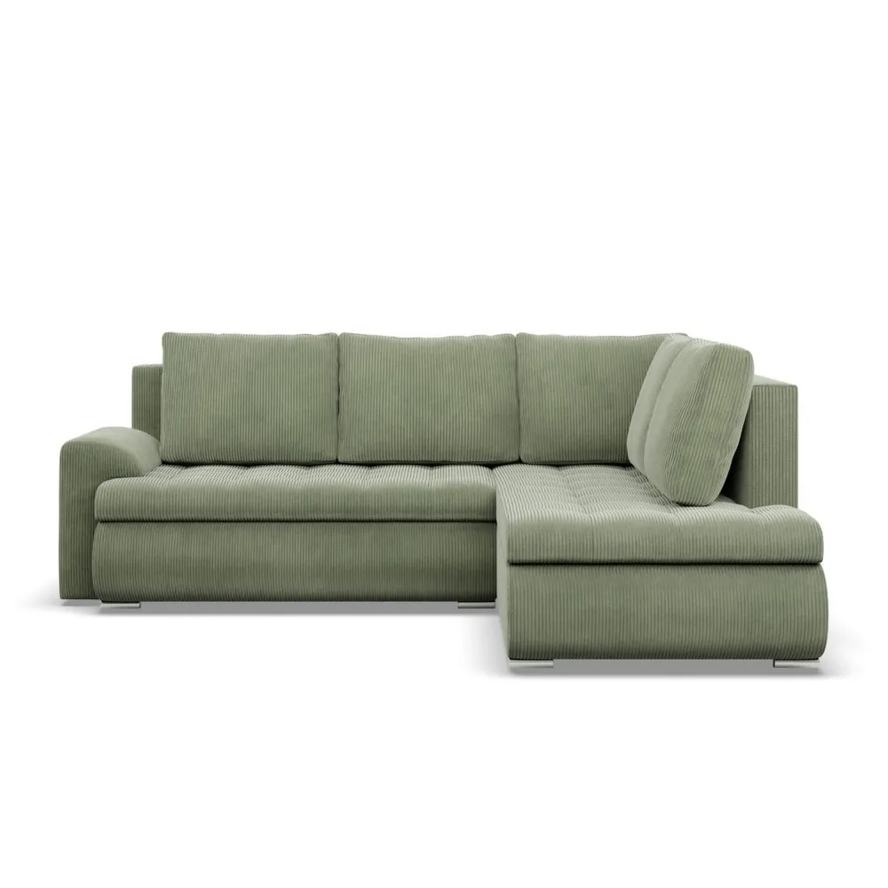 Narożnik z otomaną, prawy, BOSCO, sztruks, 230x200x89 cm, oliwkowy