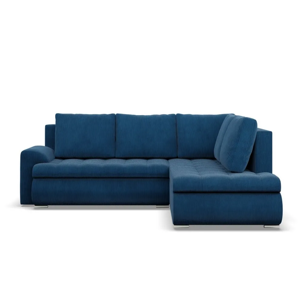 Narożnik z otomaną, prawy, BOSCO, sztruks, 230x200x89 cm, granatowy