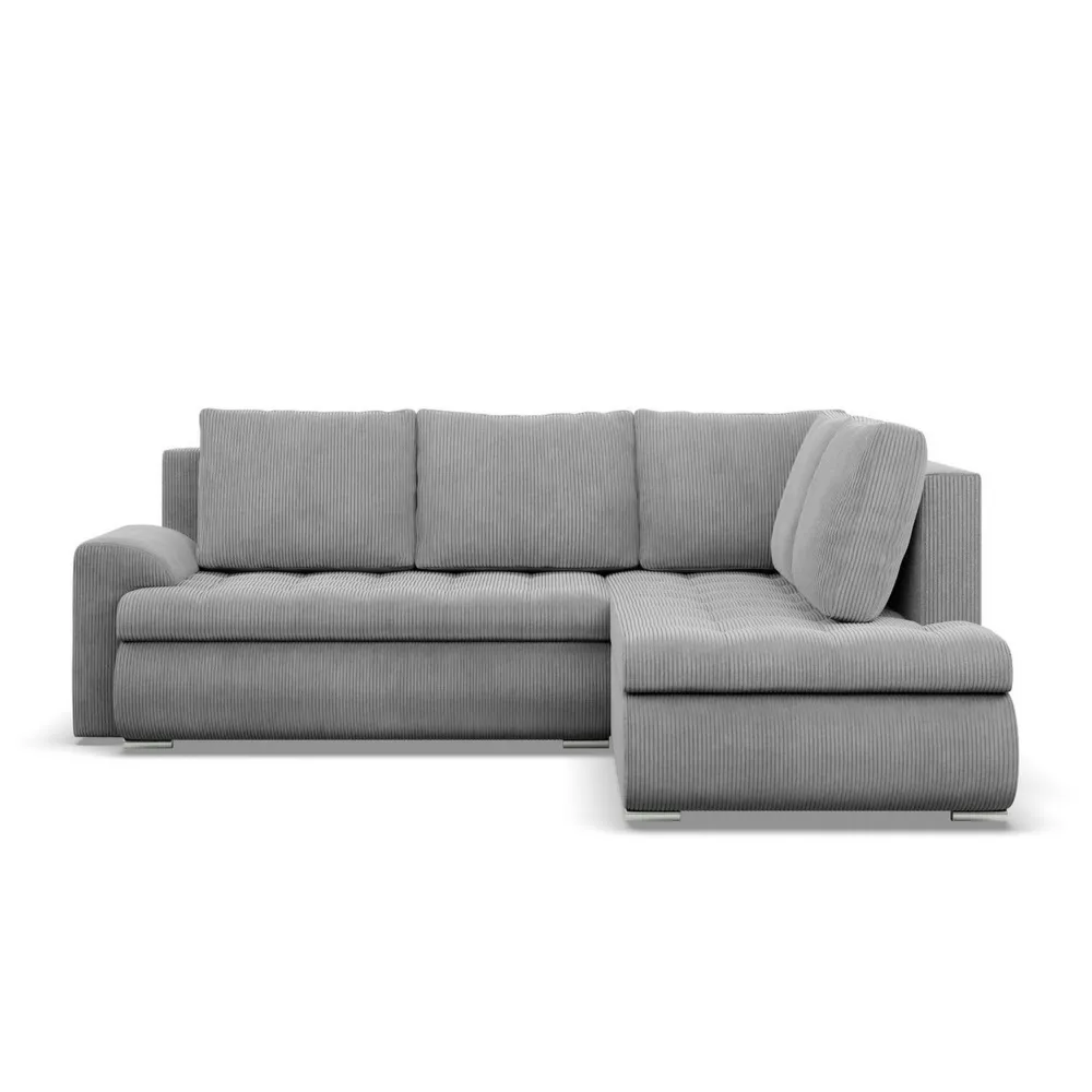 Narożnik z otomaną, prawy, BOSCO, sztruks, 230x200x89 cm, jasny szary