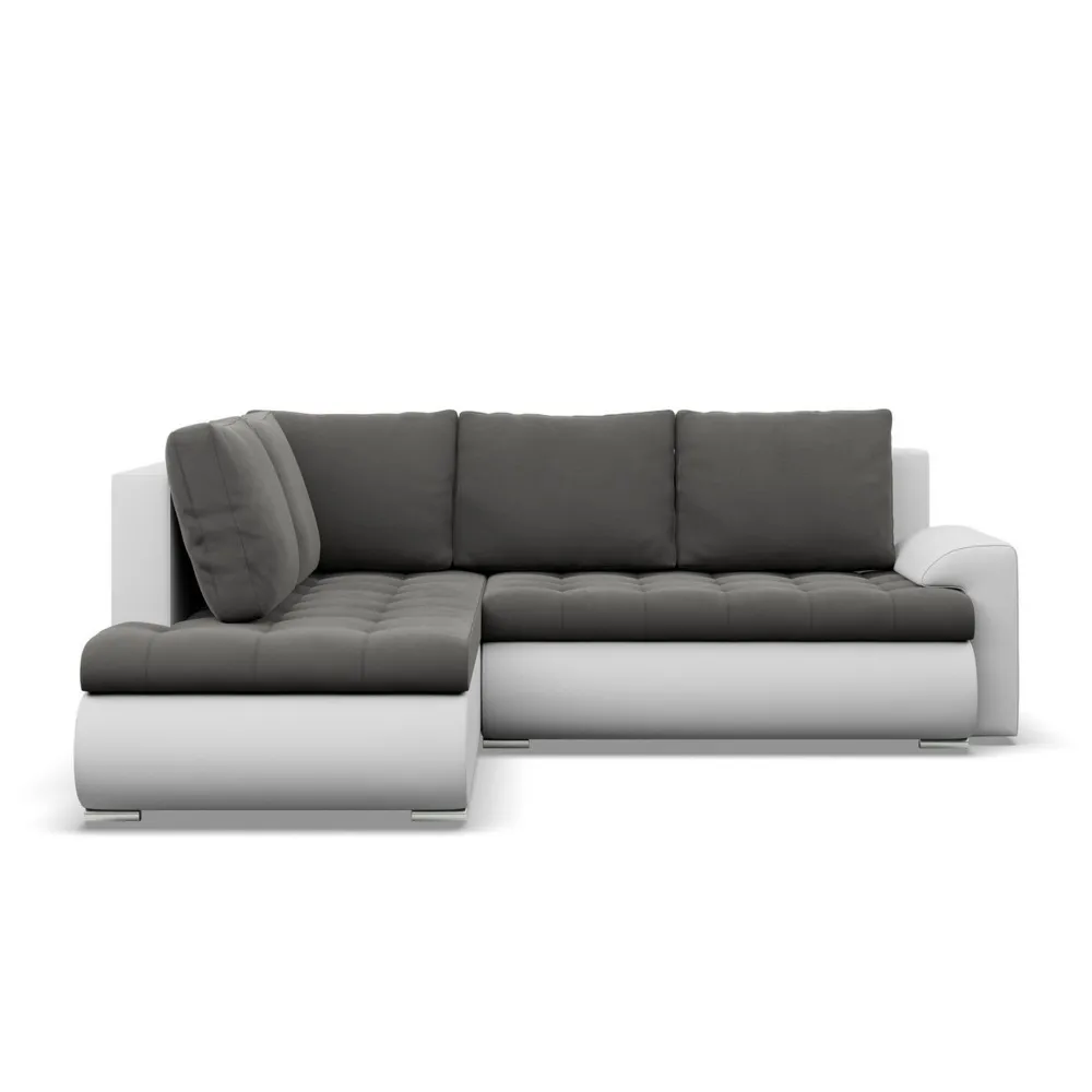 Narożnik z otomaną, lewy, BOSCO, ekoskóra, 230x200x89 cm, biały, szary