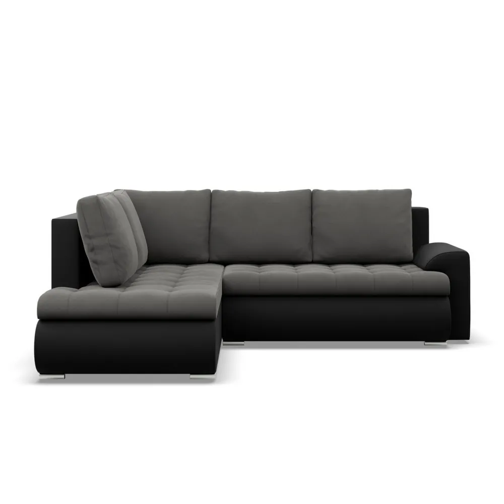 Narożnik z otomaną, lewy, BOSCO, ekoskóra, 230x200x89 cm, czarny, szary