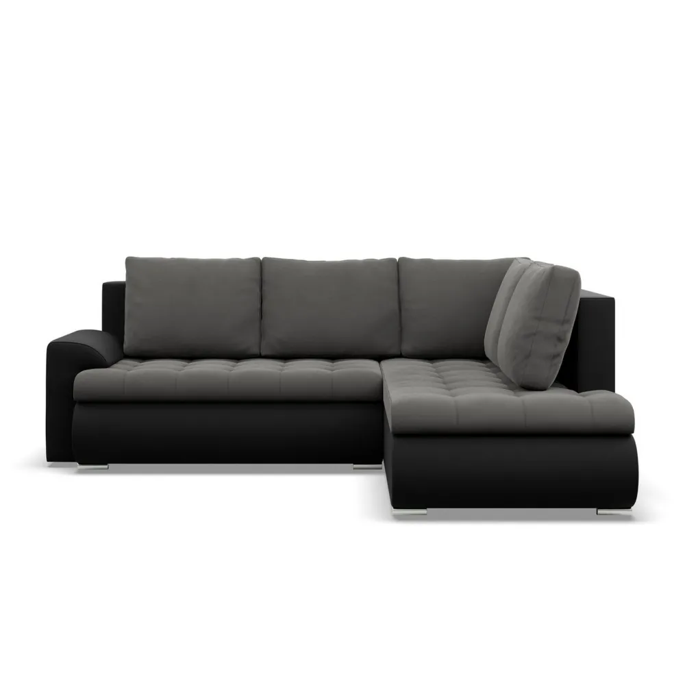 Narożnik z otomaną, prawy, BOSCO, ekoskóra, 230x200x89 cm, czarny, szary