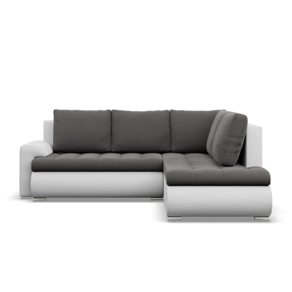 Narożnik z otomaną, prawy, BOSCO, ekoskóra, 230x200x89 cm, biały, szary