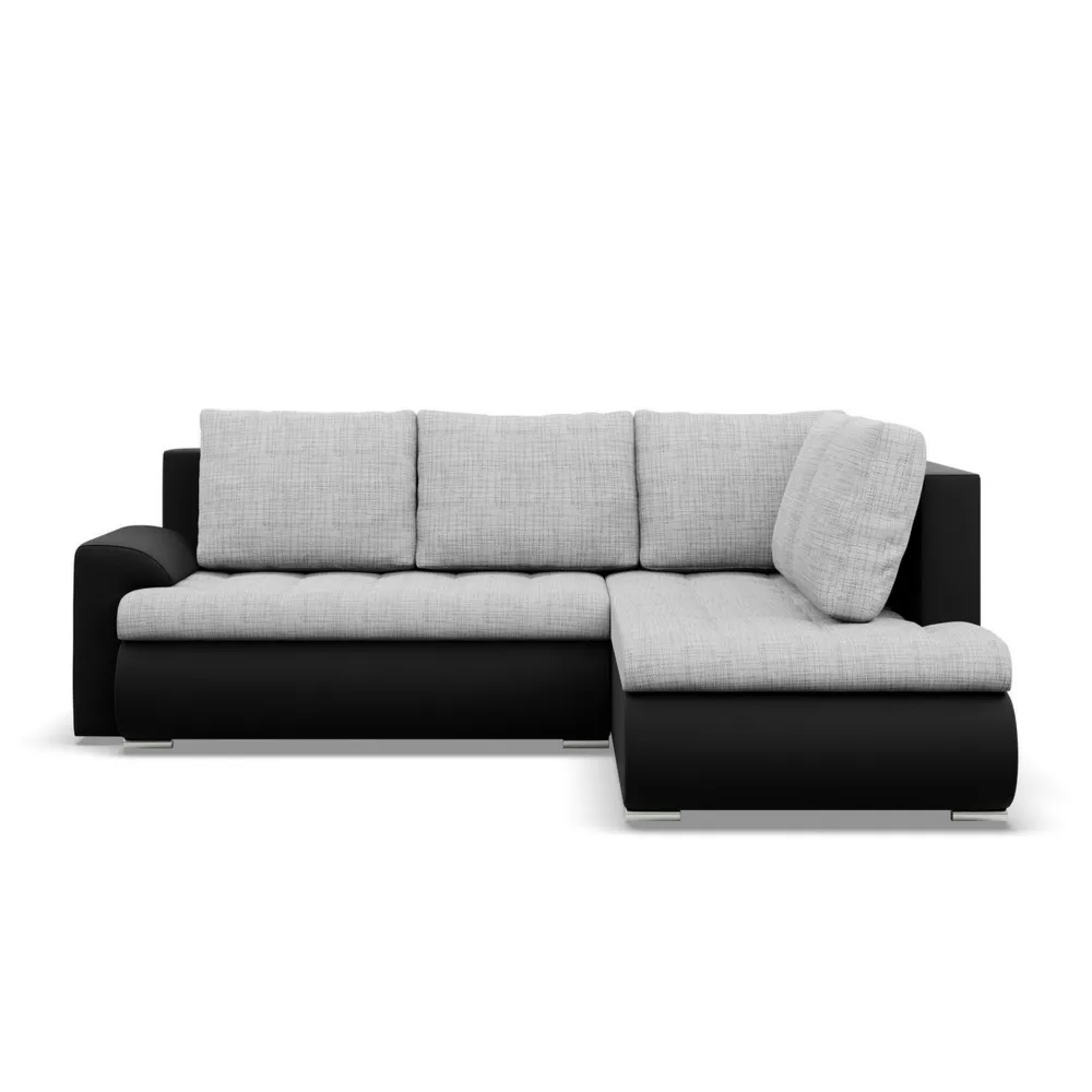 Narożnik z otomaną, prawy, BOSCO, ekoskóra, plecionka, 230x200x89 cm, czarny, jasny szary