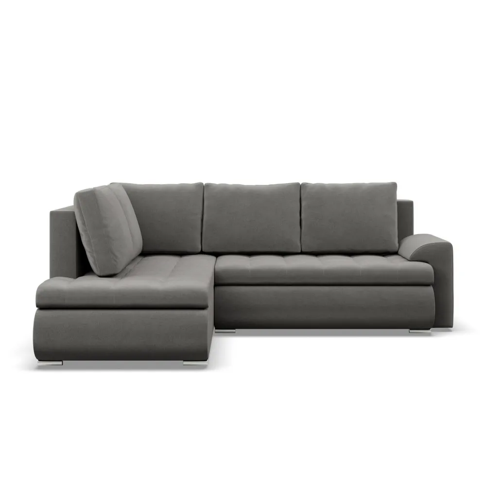 Narożnik z otomaną, lewy, BOSCO, velvet, 230x200x89 cm, szary