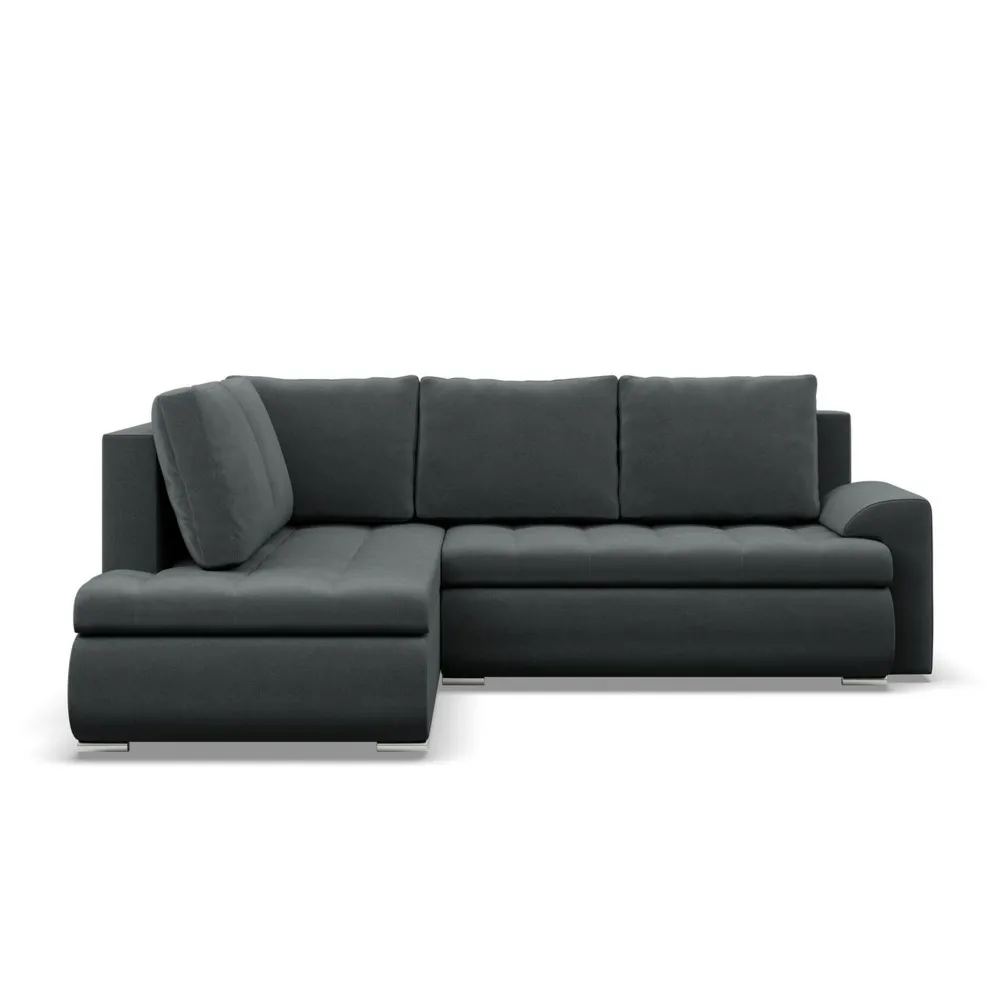 Narożnik z otomaną, lewy, BOSCO, velvet, 230x200x89 cm, ciemny szary