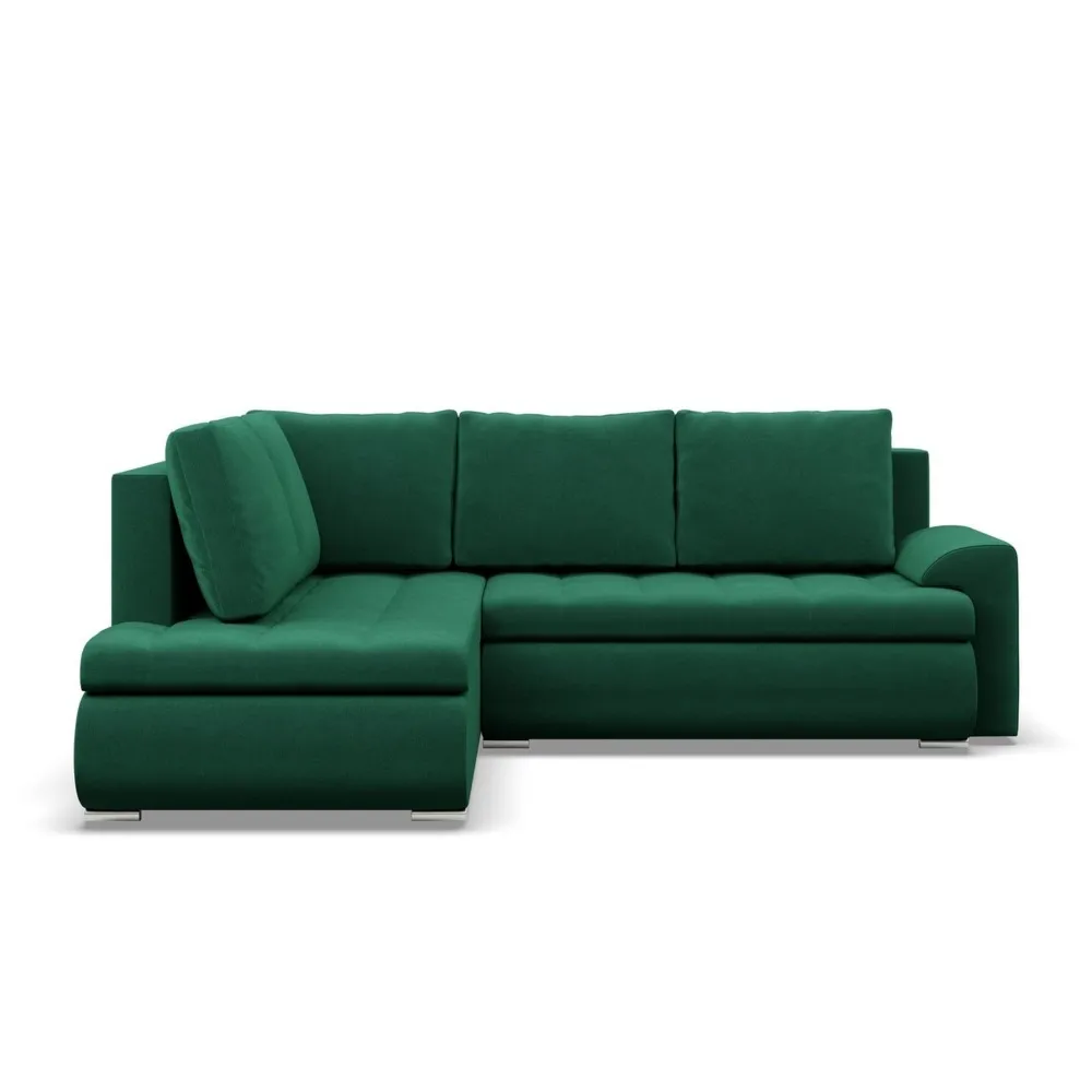 Narożnik z otomaną, lewy, BOSCO, velvet, 230x200x89 cm, butelkowa zieleń