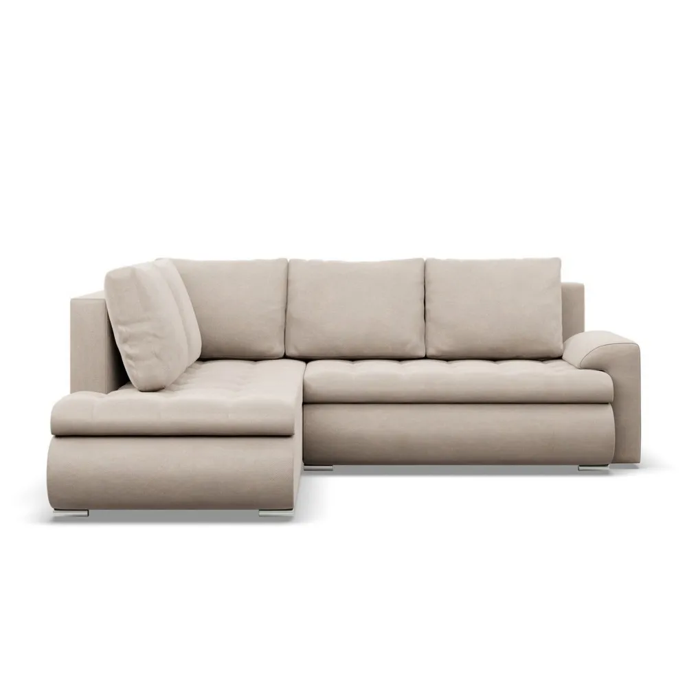 Narożnik z otomaną, lewy, BOSCO, velvet, 230x200x89 cm, beżowy