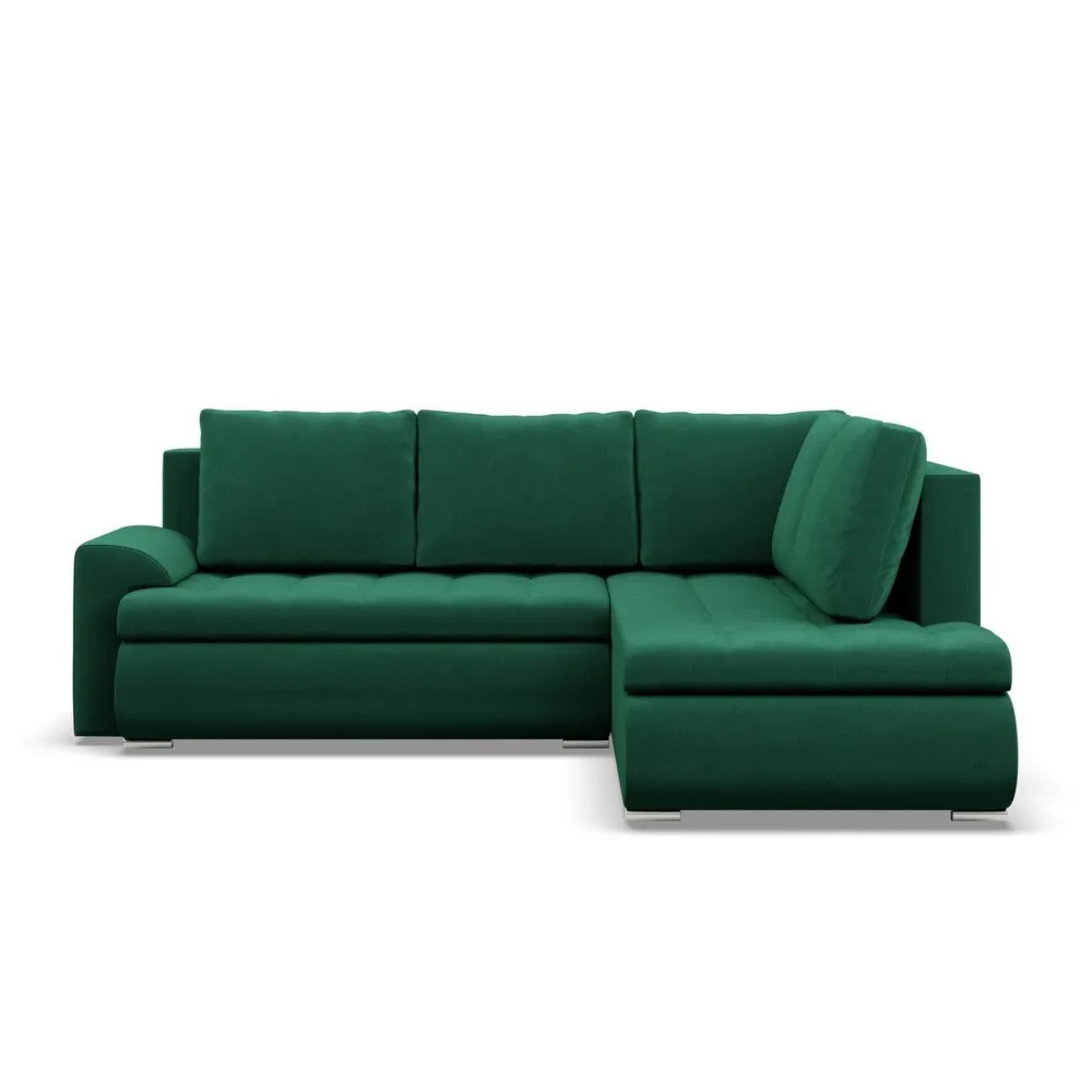 Narożnik z otomaną, prawy, BOSCO, velvet, 230x200x89 cm, butelkowa zieleń
