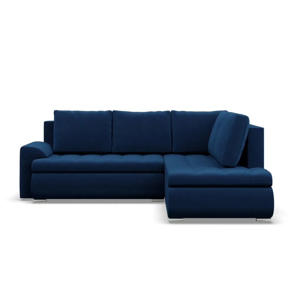 Narożnik z otomaną, prawy, BOSCO, velvet, 230x200x89 cm, granatowy